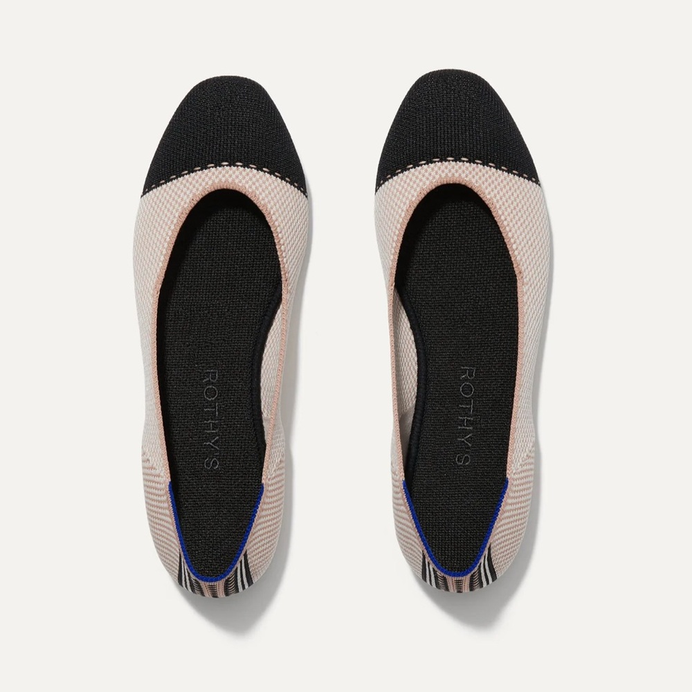 Rothy's Black and Cream Women's Square Flats